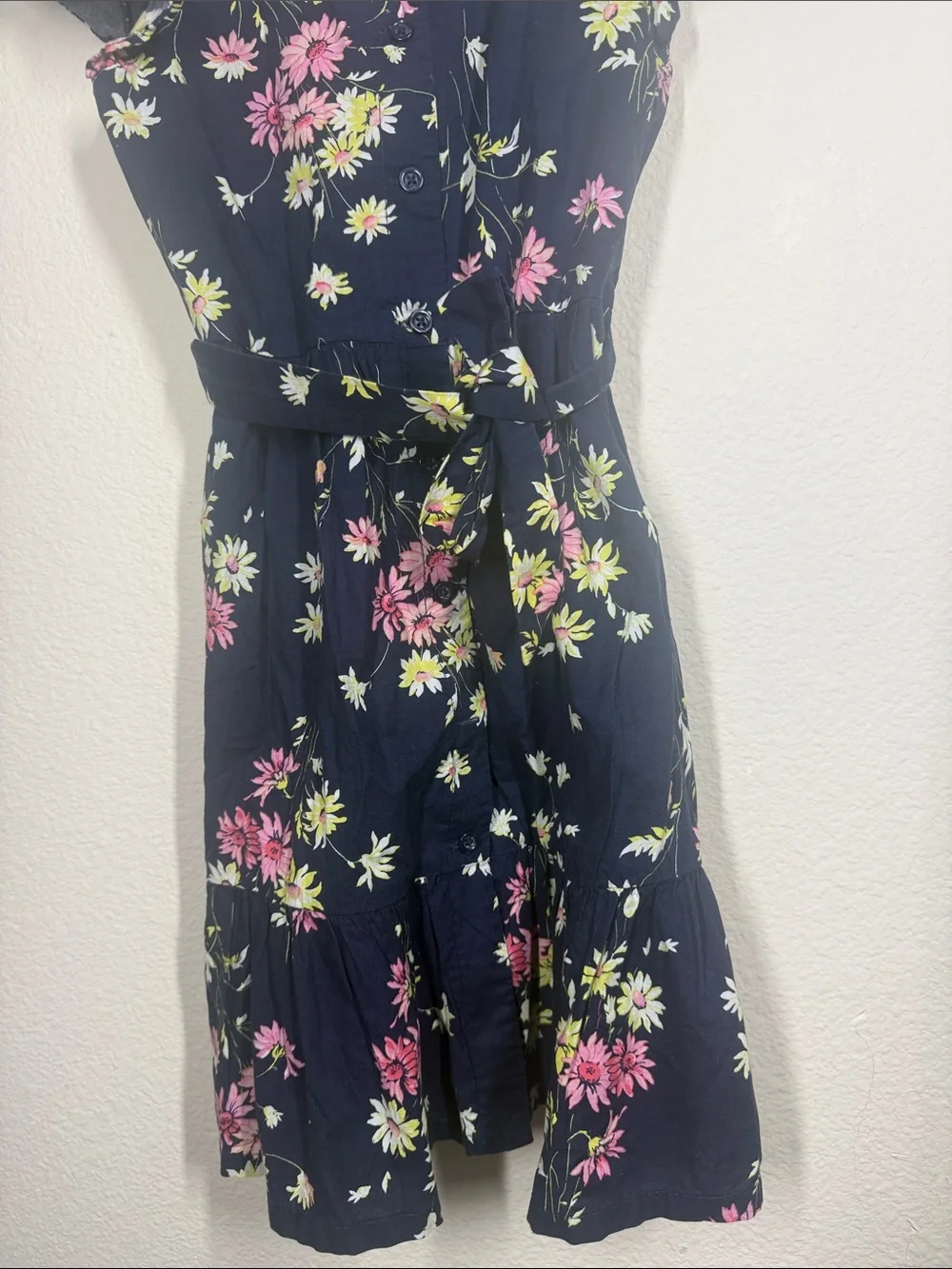 GAP kids Navy Floral Tie-Waist Short Sleeve Dress
